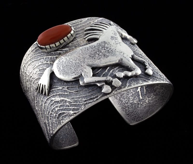 Tufa Cast Horse Bracelet With High Grade Natural Mediterranean Coral