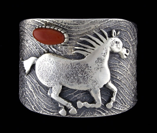 Tufa Cast Horse Bracelet With High Grade Natural Mediterranean Coral