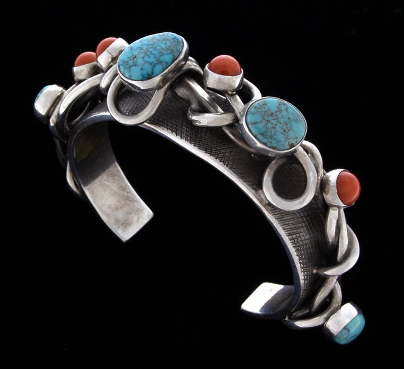 Avant-Garde Style Turquoise & Coral Row Bracelet