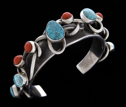 Avant-Garde Style Turquoise & Coral Row Bracelet