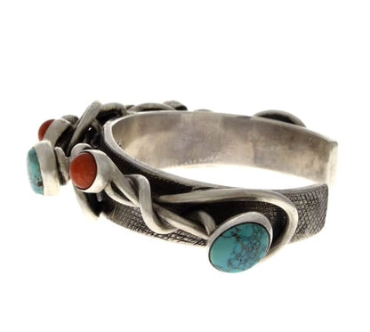 Avant-Garde Style Turquoise & Coral Row Bracelet