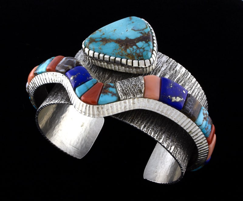 Double-Stacked Bracelet With High Grade Natural Hidden Valley Turquoise And Raised Cobblestone Inlay Design