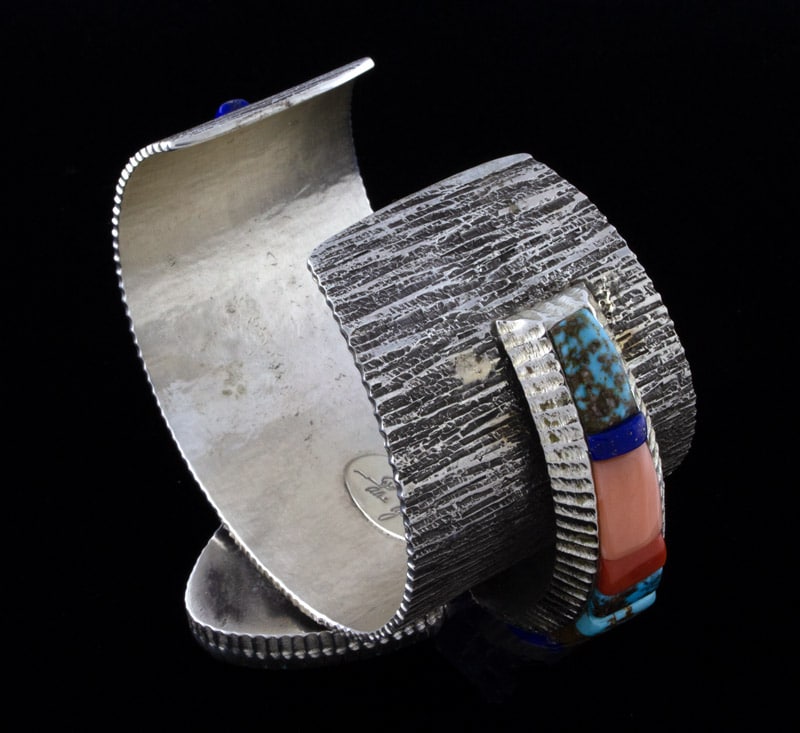 Double-Stacked Bracelet With High Grade Natural Hidden Valley Turquoise And Raised Cobblestone Inlay Design