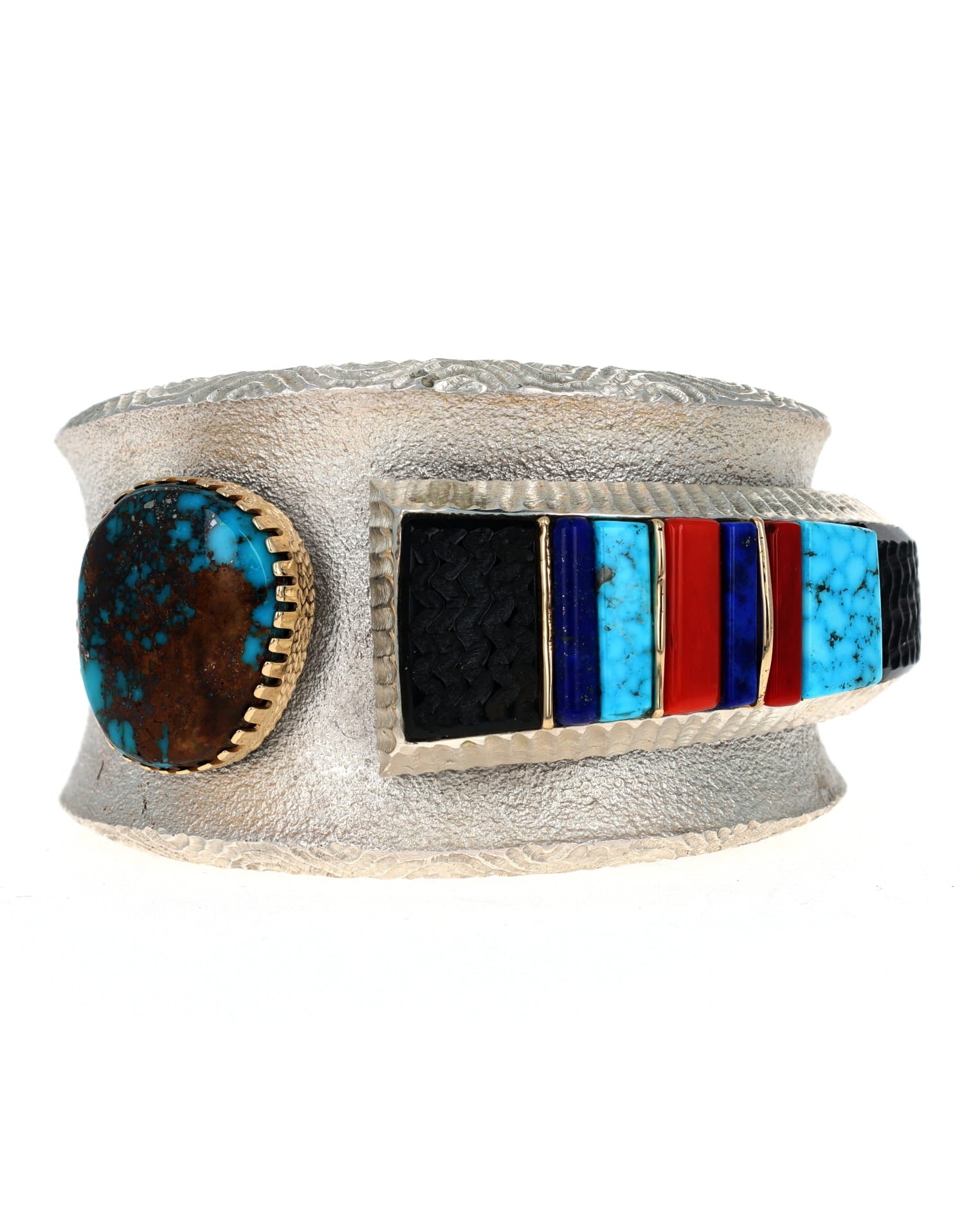 Tufa Cast Natural Candelaria Turquoise Bracelet With Stacked Multi-Stone Inlay Design