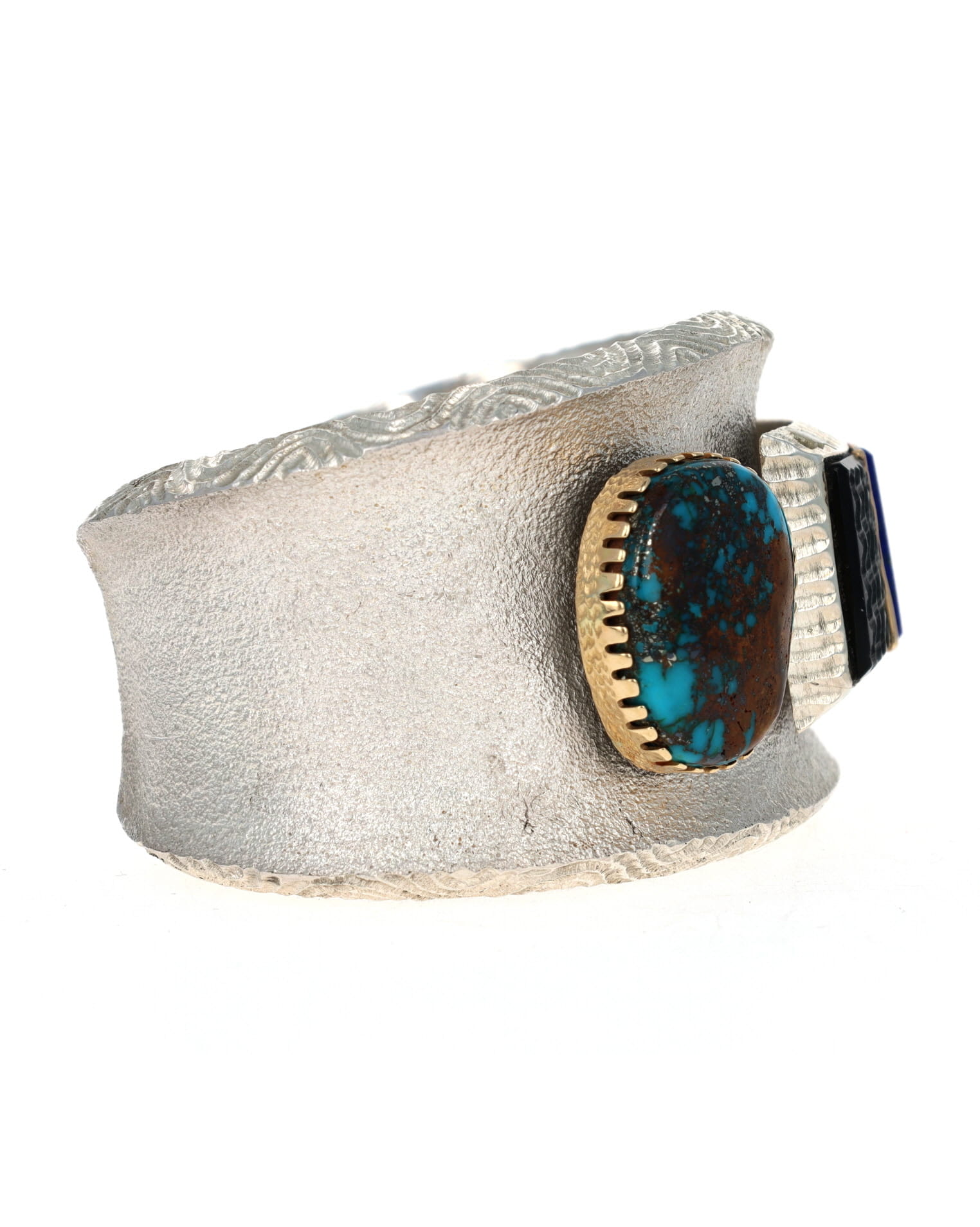 Tufa Cast Natural Candelaria Turquoise Bracelet With Stacked Multi-Stone Inlay Design