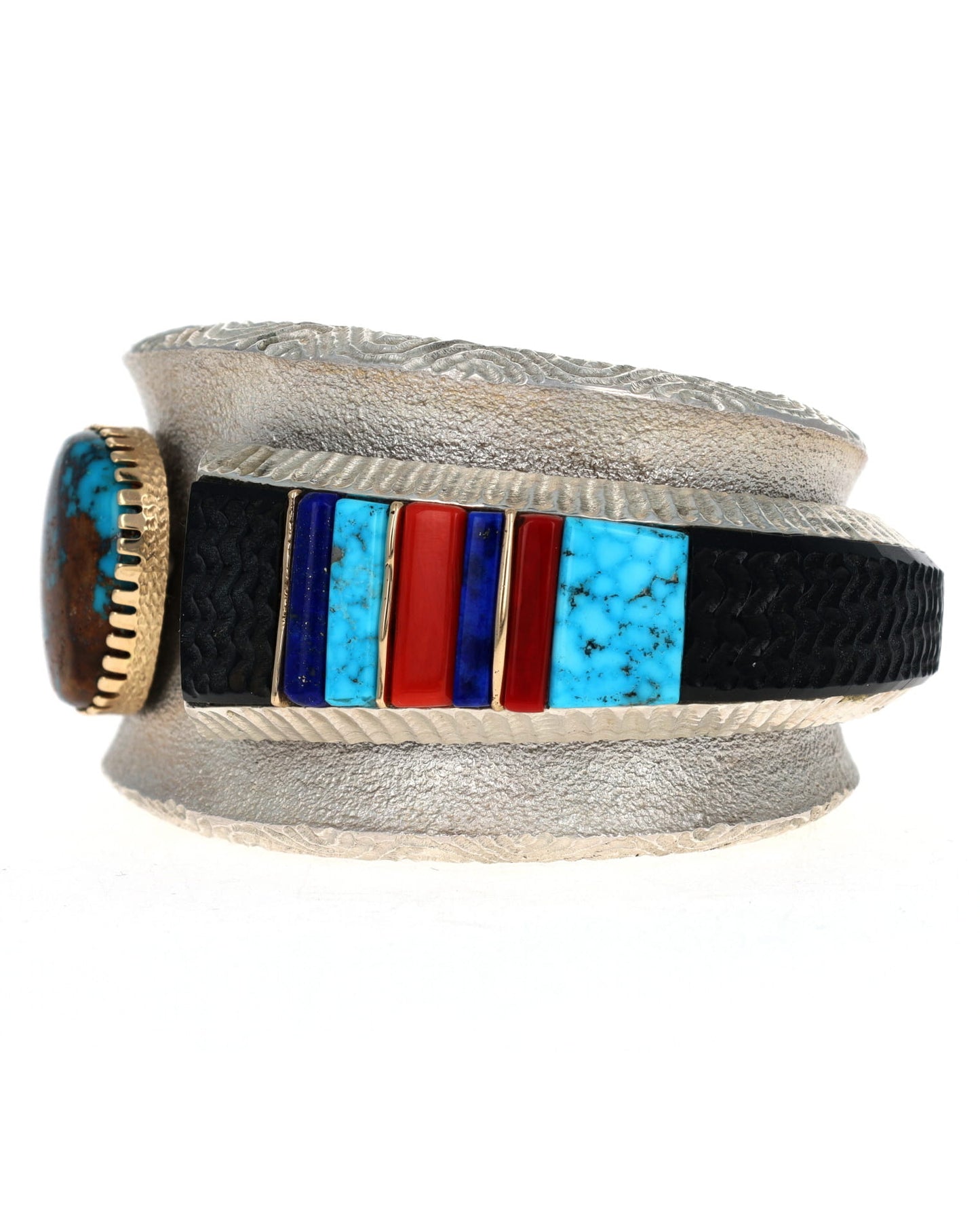 Tufa Cast Natural Candelaria Turquoise Bracelet With Stacked Multi-Stone Inlay Design