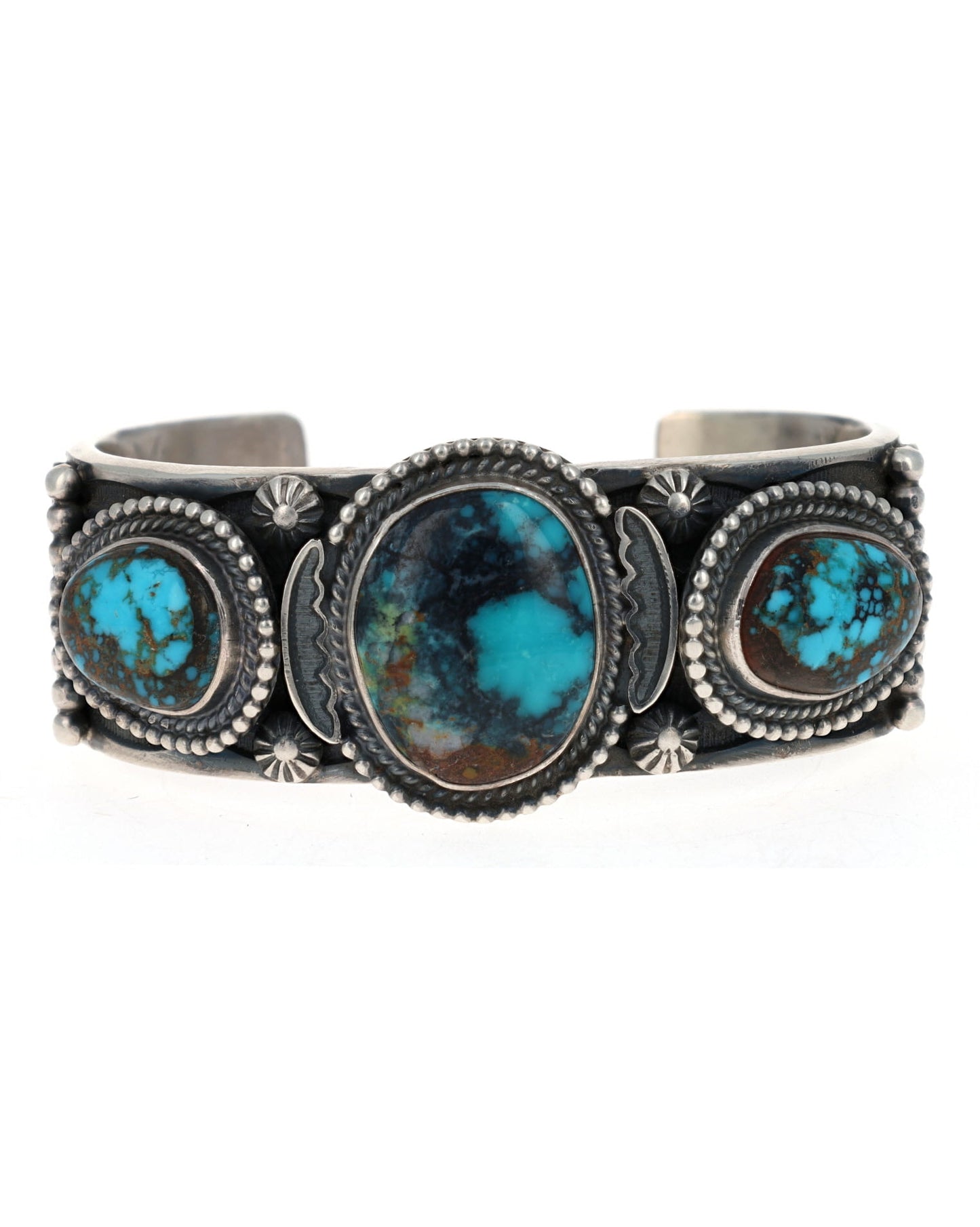 Natural Bisbee Turquoise 3-Stone Row Bracelet