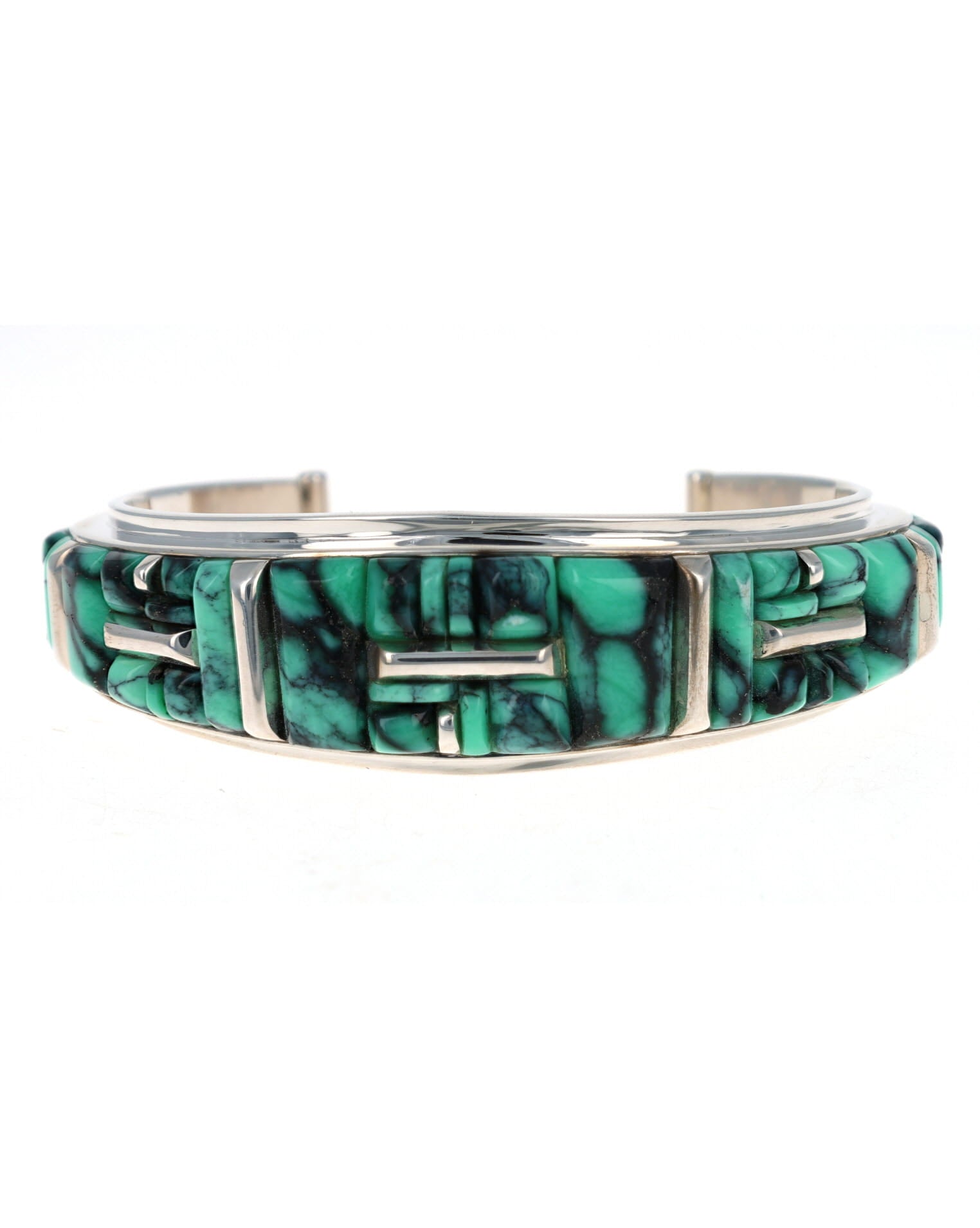 Natural Black Canyon Variscite Raised Cobblestone Inlay Bracelet