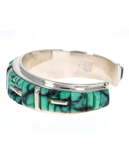 Natural Black Canyon Variscite Raised Cobblestone Inlay Bracelet