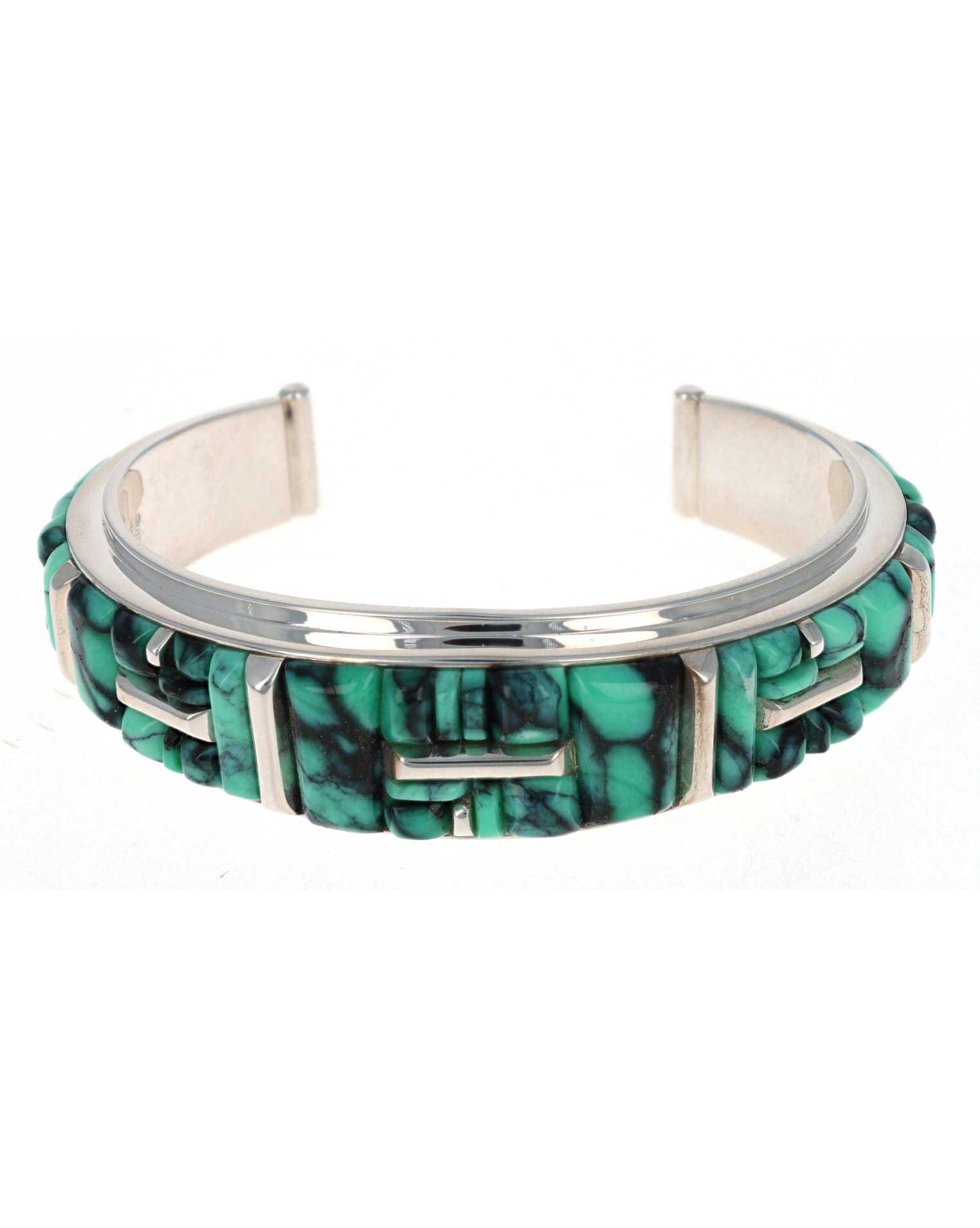 Natural Black Canyon Variscite Raised Cobblestone Inlay Bracelet