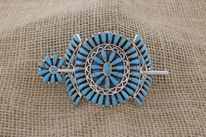 Kingman Turquoise Petit Point Cluster Ponytail Holder With Stick Pin