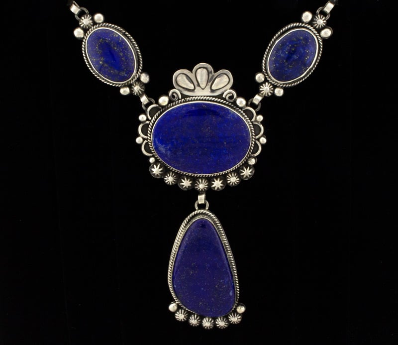 Natural Lapis Lazuli Lariat Necklace With Matching Earrings