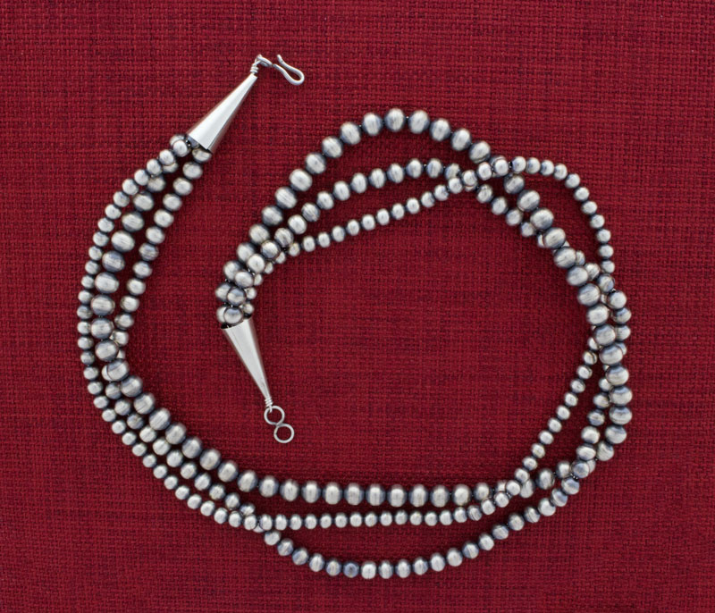 Handmade Navajo Pearl 3 Strand Necklace ~ Sterling Silver Beads