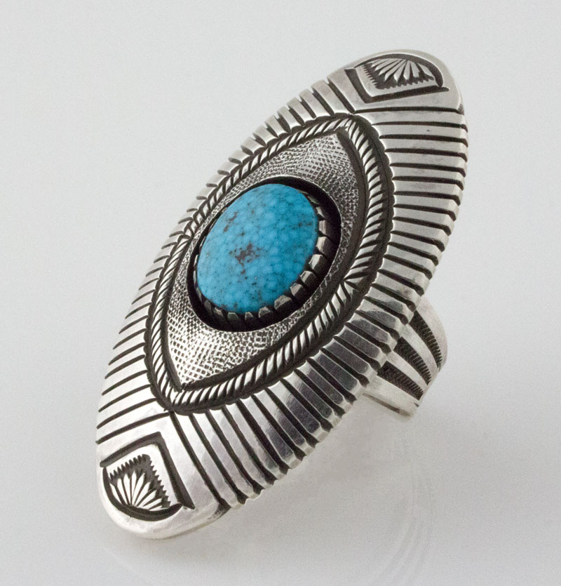 Size 8 1/2, Navajo Natural Birdseye Kingman Turquoise Ring - R#1329 ...