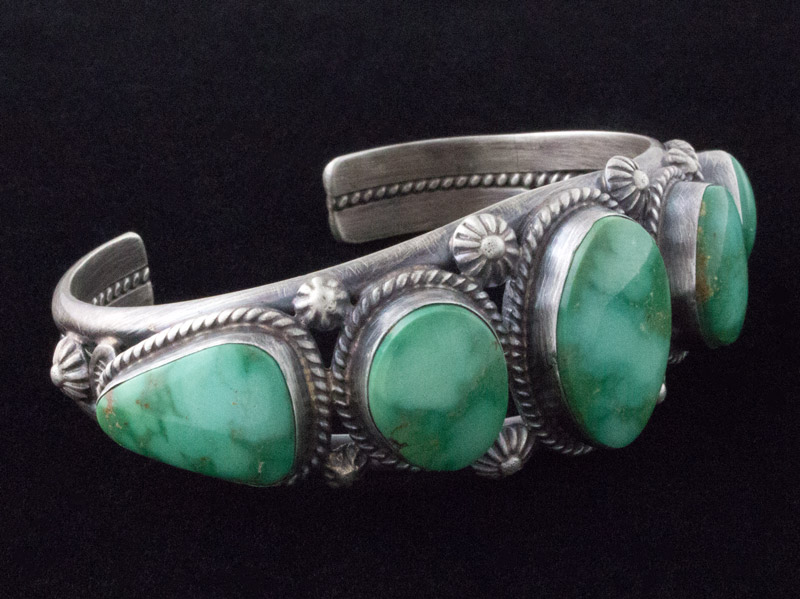 Navajo RARE High Grade Natural Emerald Valley Turquoise Row Bracelet ...