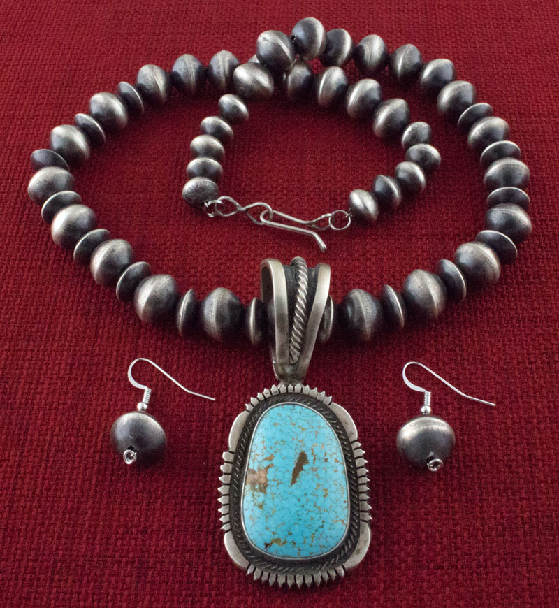 Navajo Natural Kingman Turquoise Necklace With Earrings Nl