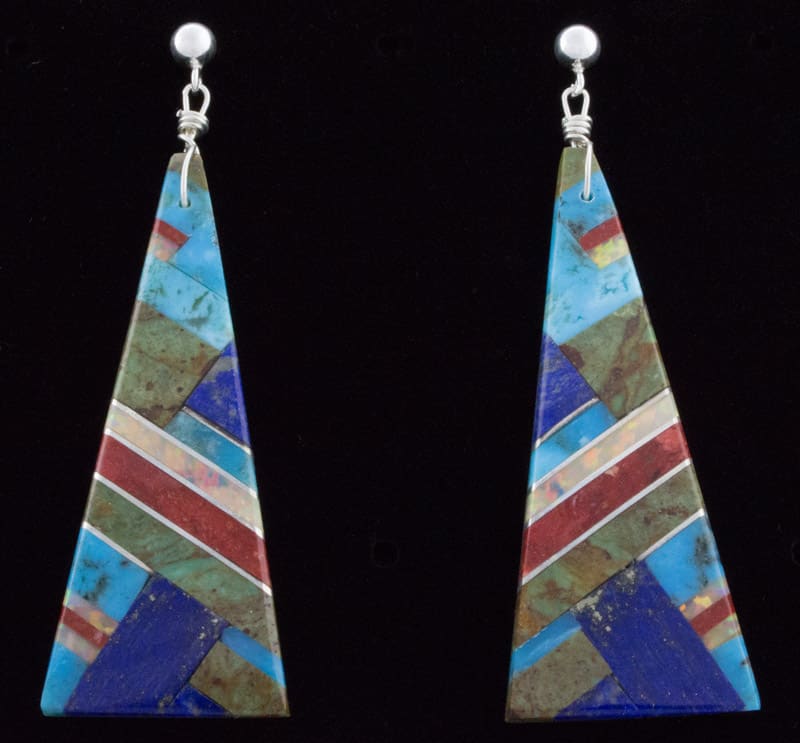 Santo Domingo Multi-Stone Inlay Earrings - E#1438 - Native American ...
