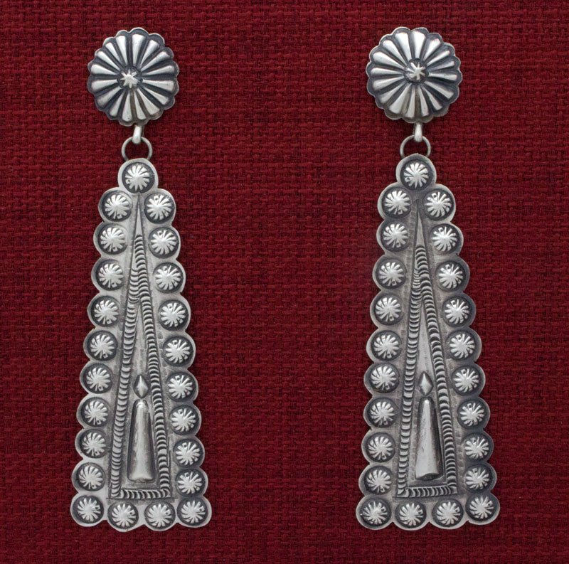  Single Stone Silver Repousse Earrings Handcrafted by Navajo  Artist Louise Joe: Clothing, Shoes & Jewelry